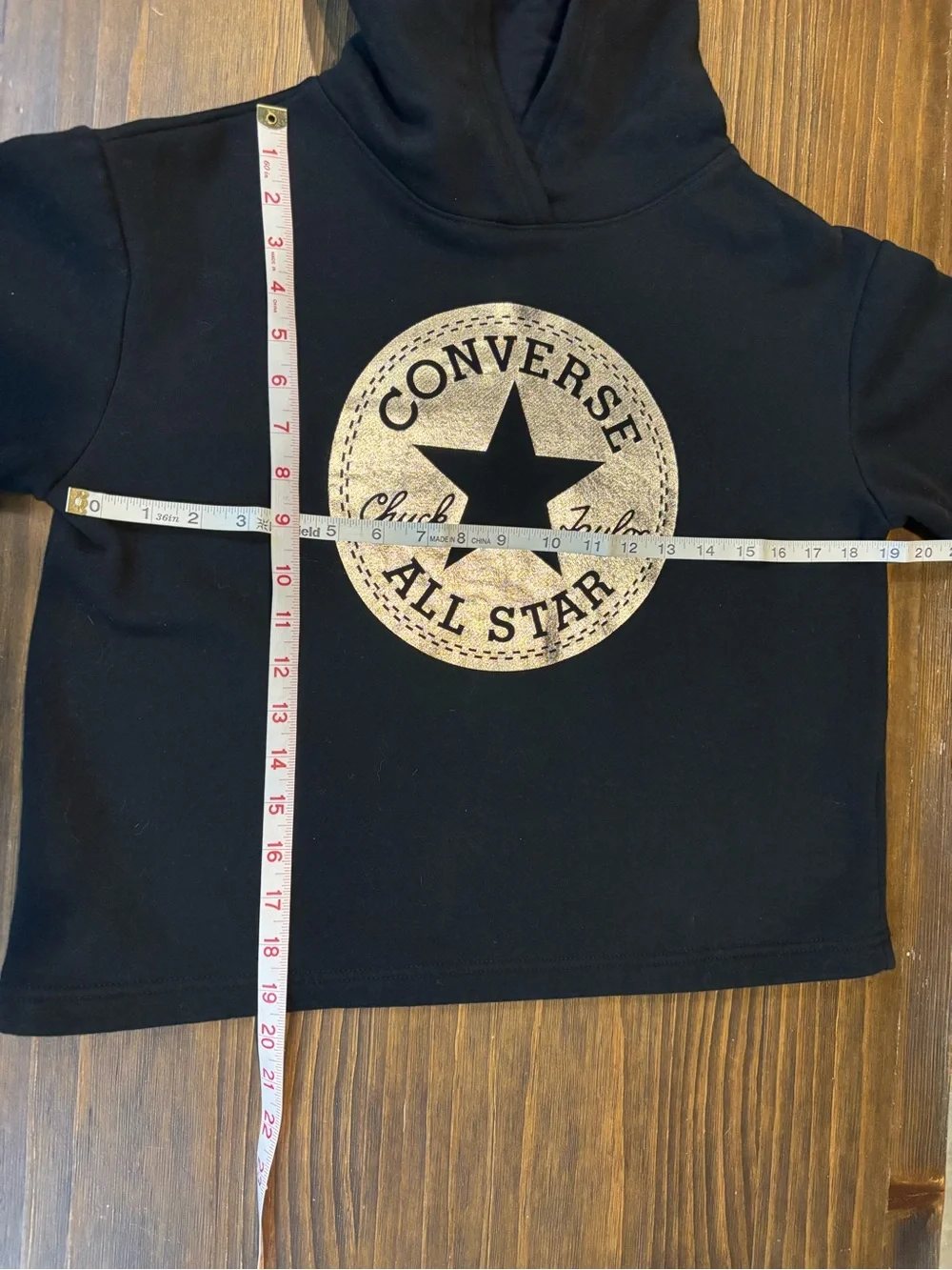 Converse Black Cropped Hoodie with Silver Foil All Star Logo Girls XL 13-15